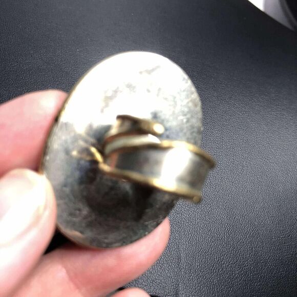 2001 Bold large Tiger's Eye Statement Ring Silver tone & Gold tone adjustable - Picture 2 of 2